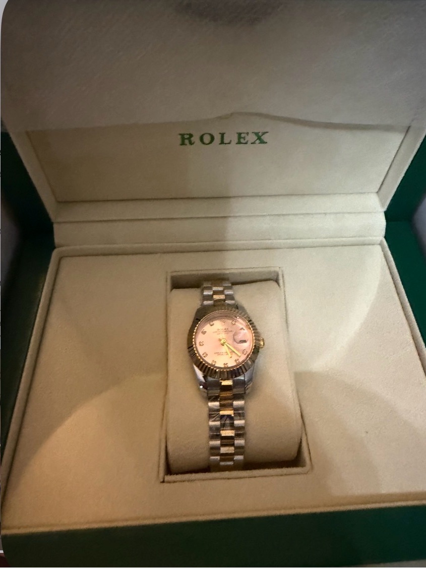 Rolex TwoTone Pink Dial Wristwatch With Box 28mm Pink Silver And Gold